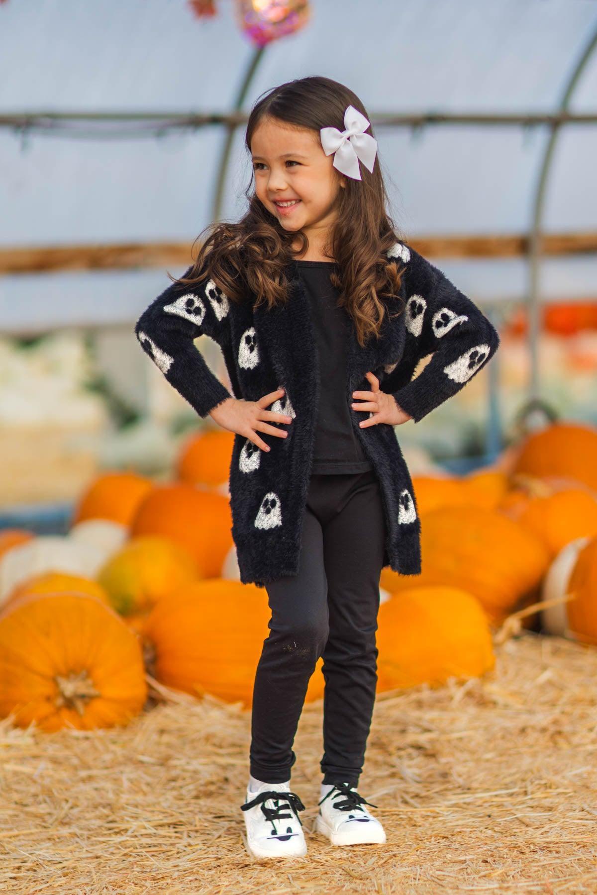 Mom & Me - Cozy Black Ghost Cardigan