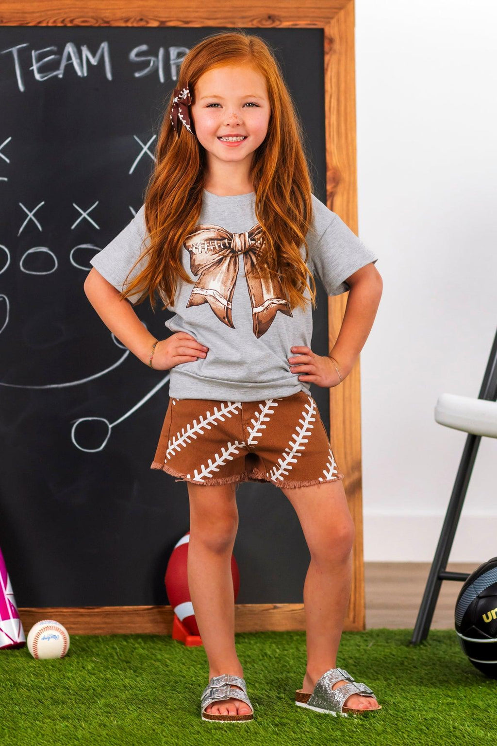 Bow Football Denim Short Set