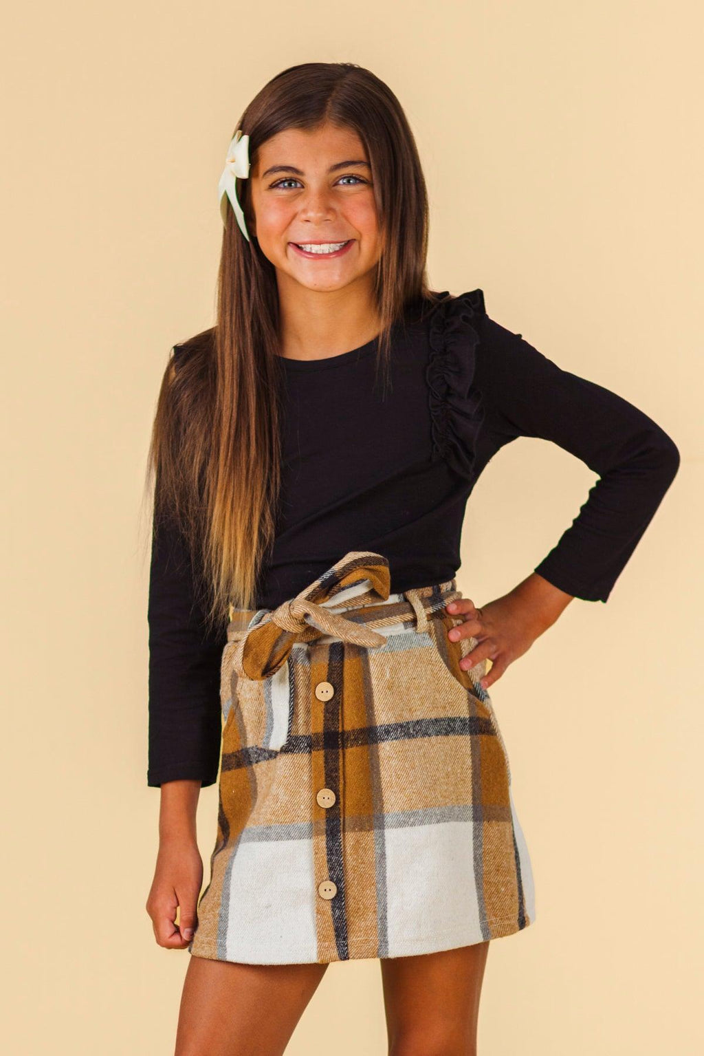 Black & Brown Plaid Flannel Skirt Set