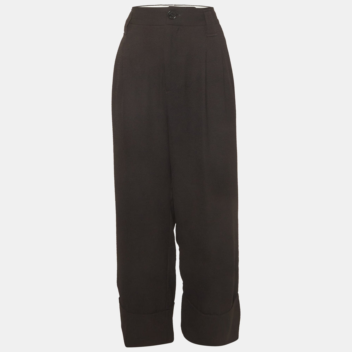 Ganni Black Crepe Pleated Cropped Pants