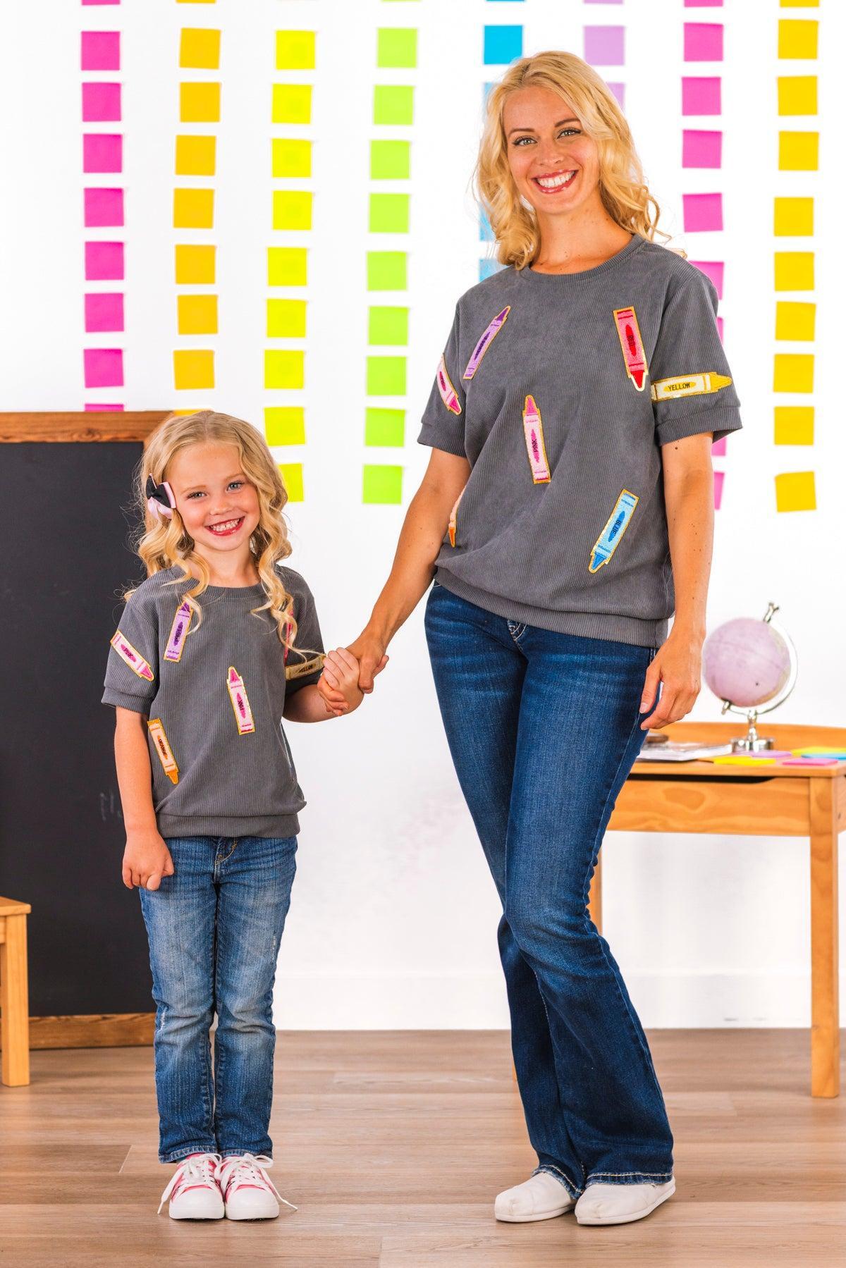 Mom & Me - Gray Corduroy Crayon Top