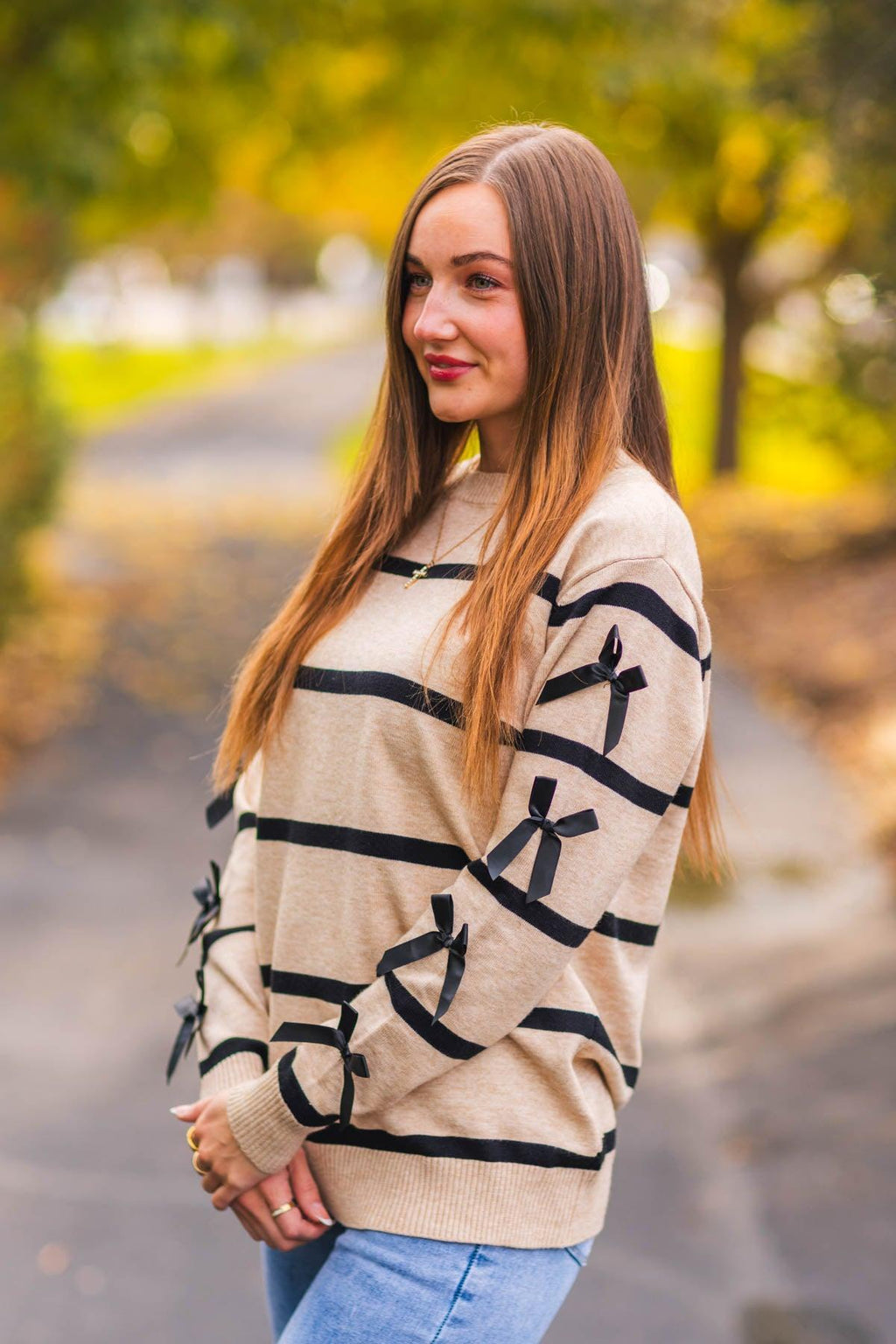 Mom & Me - Striped Bow Sweater & Denim Pant Set