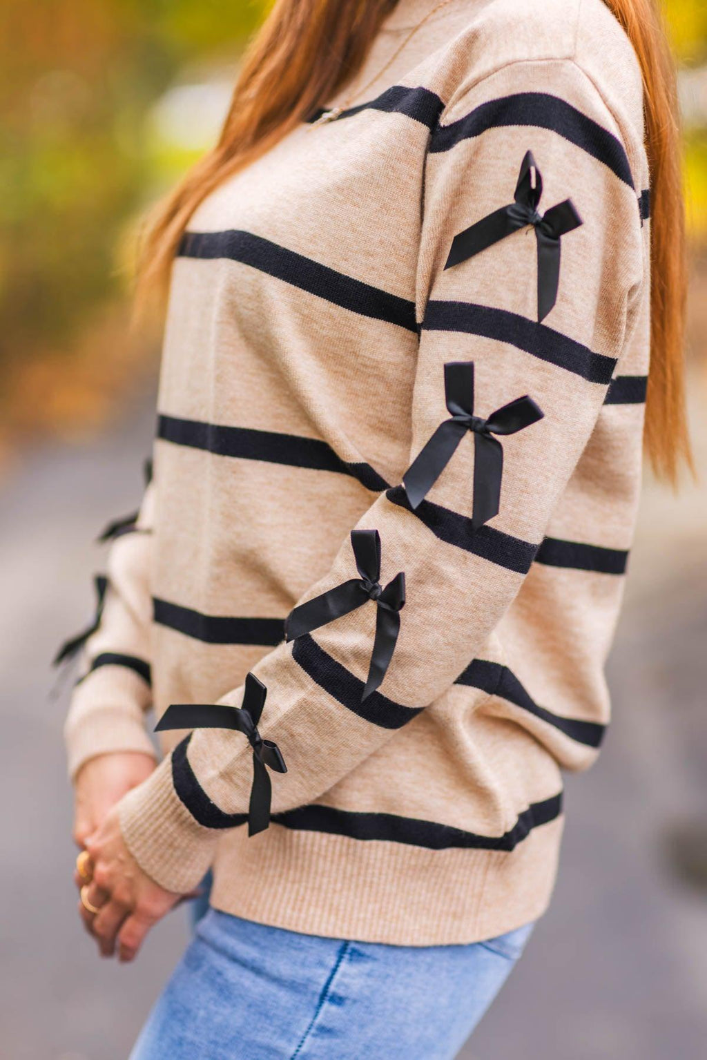 Mom & Me - Striped Bow Sweater & Denim Pant Set