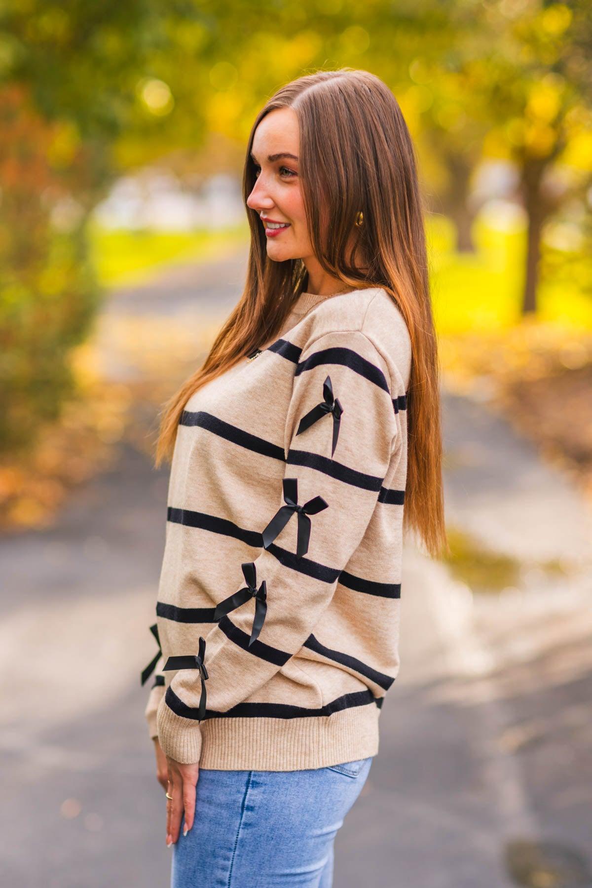 Mom & Me - Striped Bow Sweater & Denim Pant Set