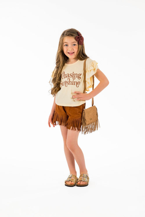 "Chasing Sunshine" Brown Fringe Suede Short Set