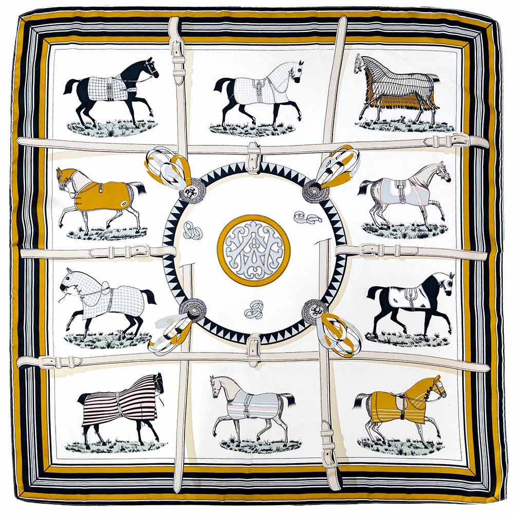Equestrian Horse Harness Motif Pattern Print Square Scarf