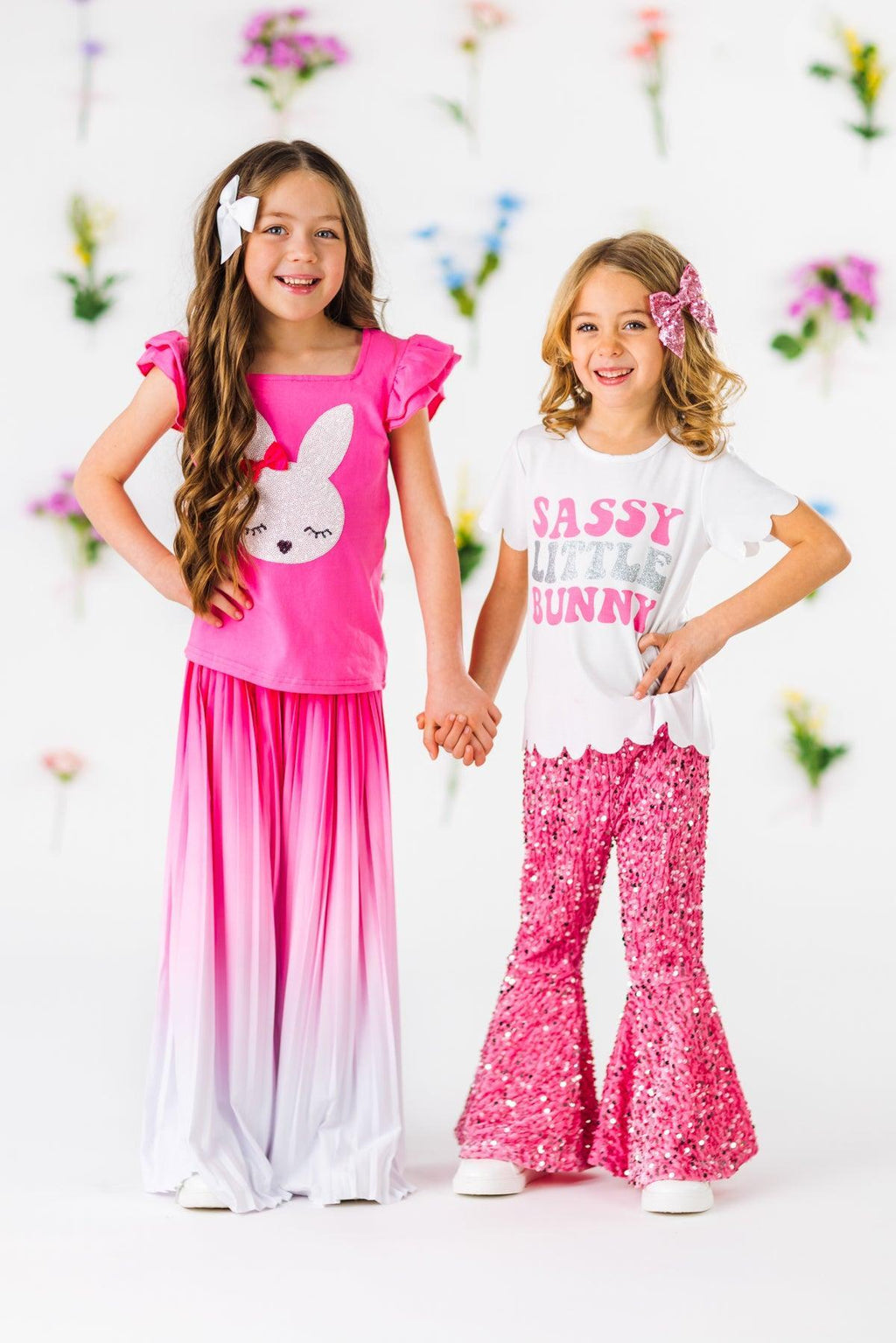"Sassy Little Bunny" Pink Sequin Bell Bottom Set