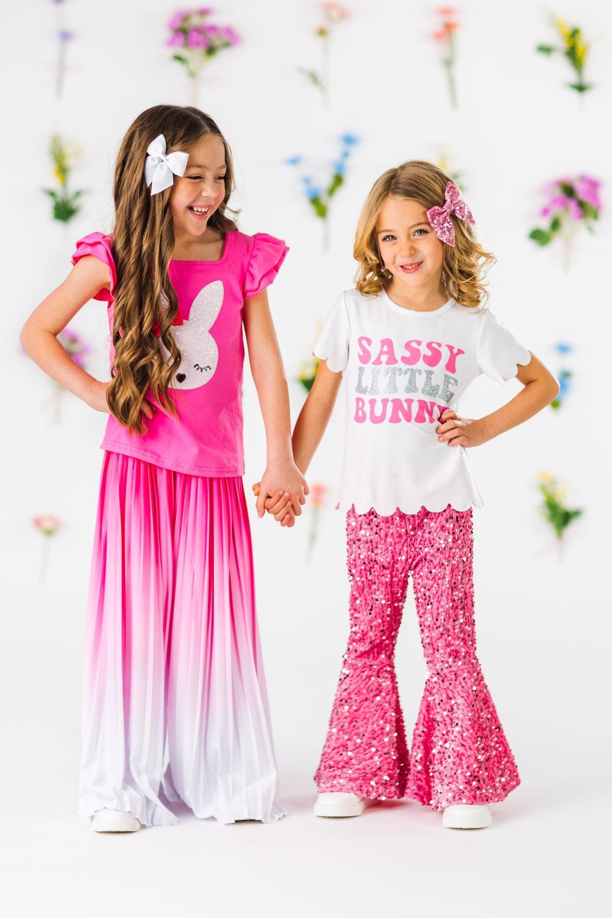 "Sassy Little Bunny" Pink Sequin Bell Bottom Set