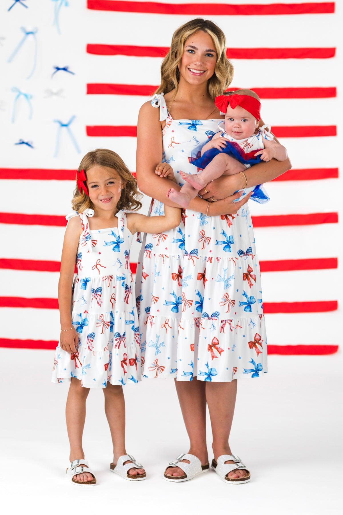 Mom & Me - Red White & Blue Bow Dress