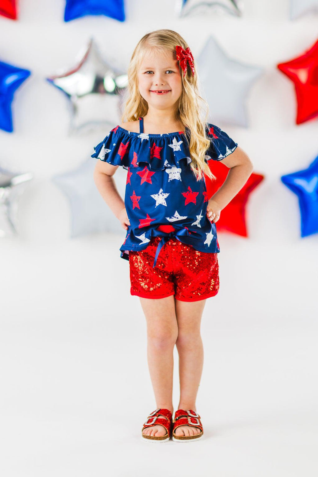 Navy & Red Stars Sequin Short Set