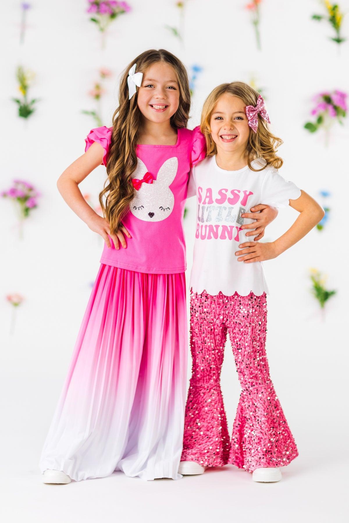 "Sassy Little Bunny" Pink Sequin Bell Bottom Set