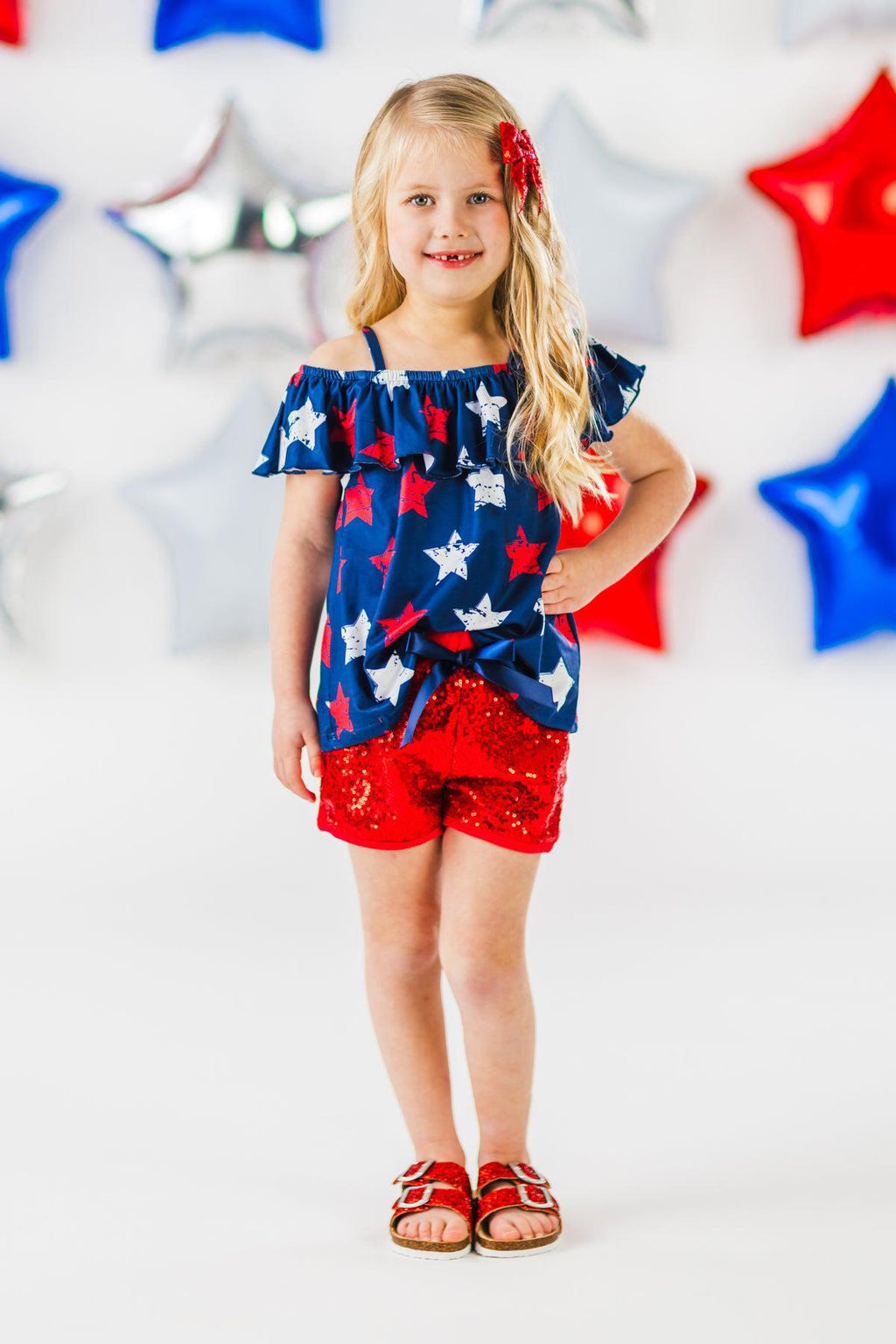 Navy & Red Stars Sequin Short Set