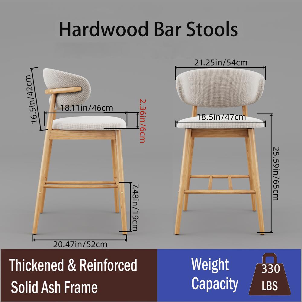 Upgraded Modern Counter Height Bar Stools with Solid Ash Wood Frame