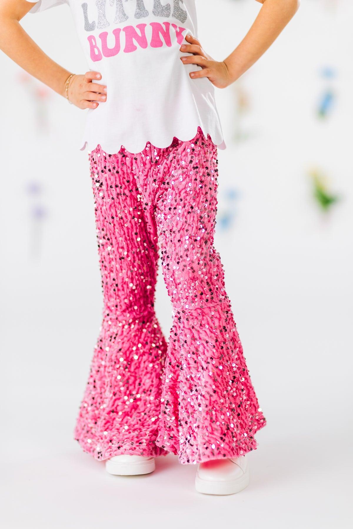 "Sassy Little Bunny" Pink Sequin Bell Bottom Set