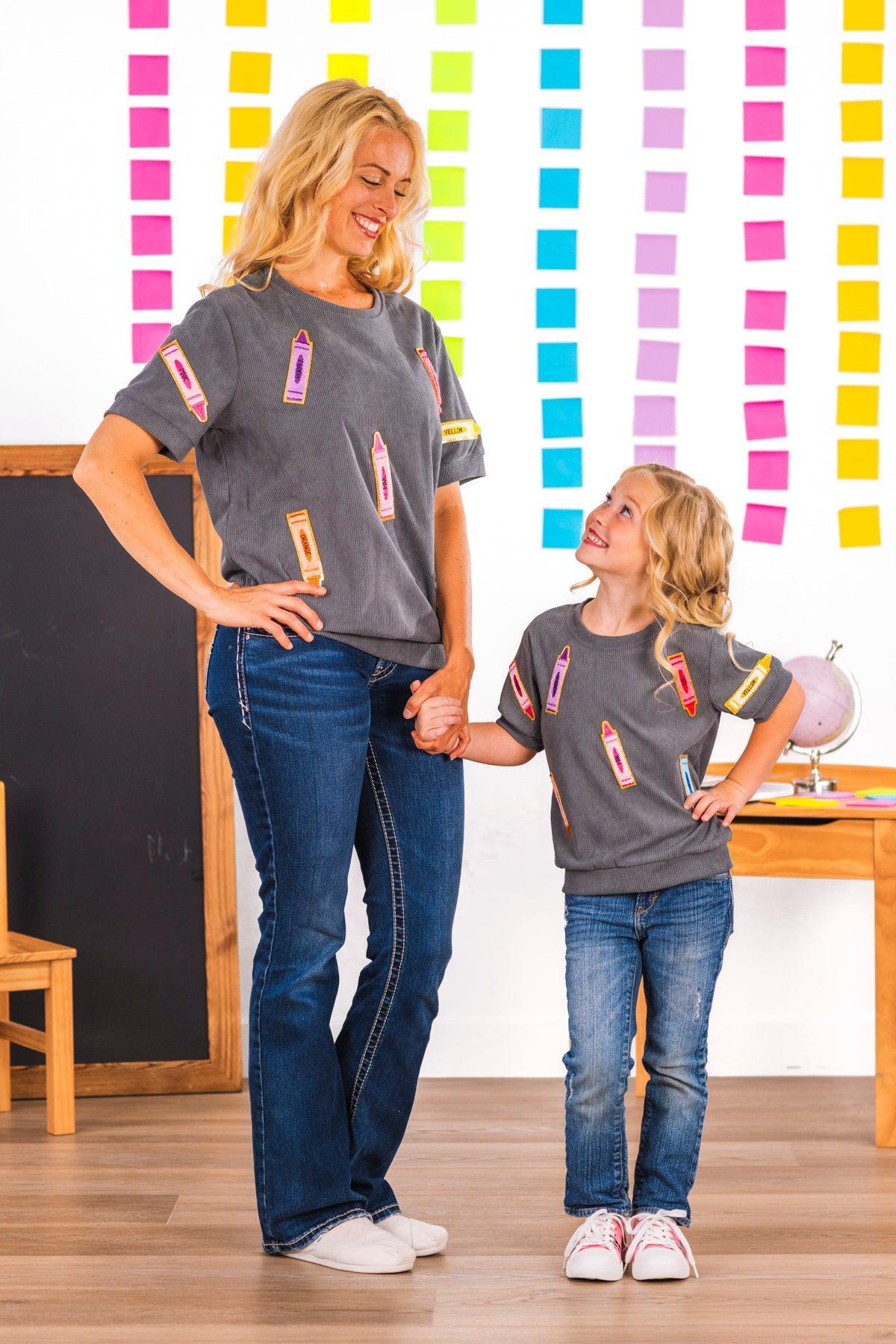 Mom & Me - Gray Corduroy Crayon Top