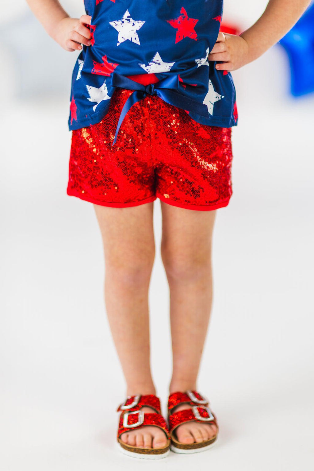 Navy & Red Stars Sequin Short Set