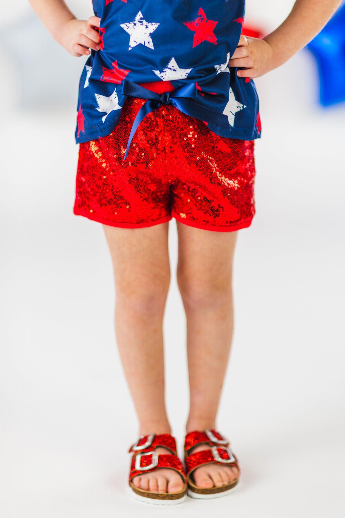 Navy & Red Stars Sequin Short Set