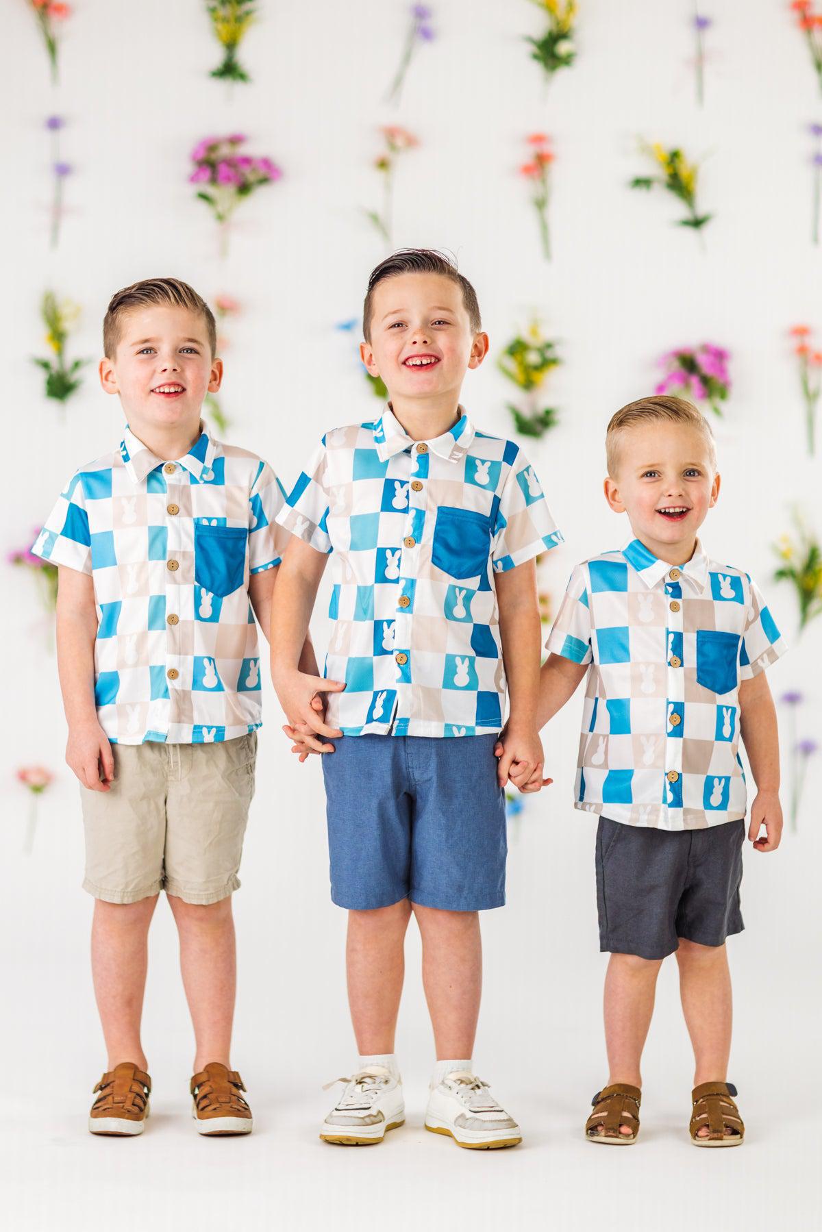 Blue Checkered Bunny Button Down