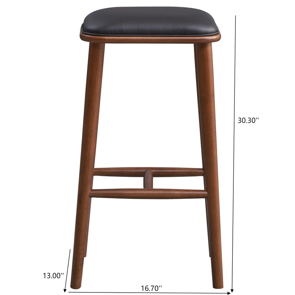 Mid-Century PU Leather Bar Stool with Wood Frame