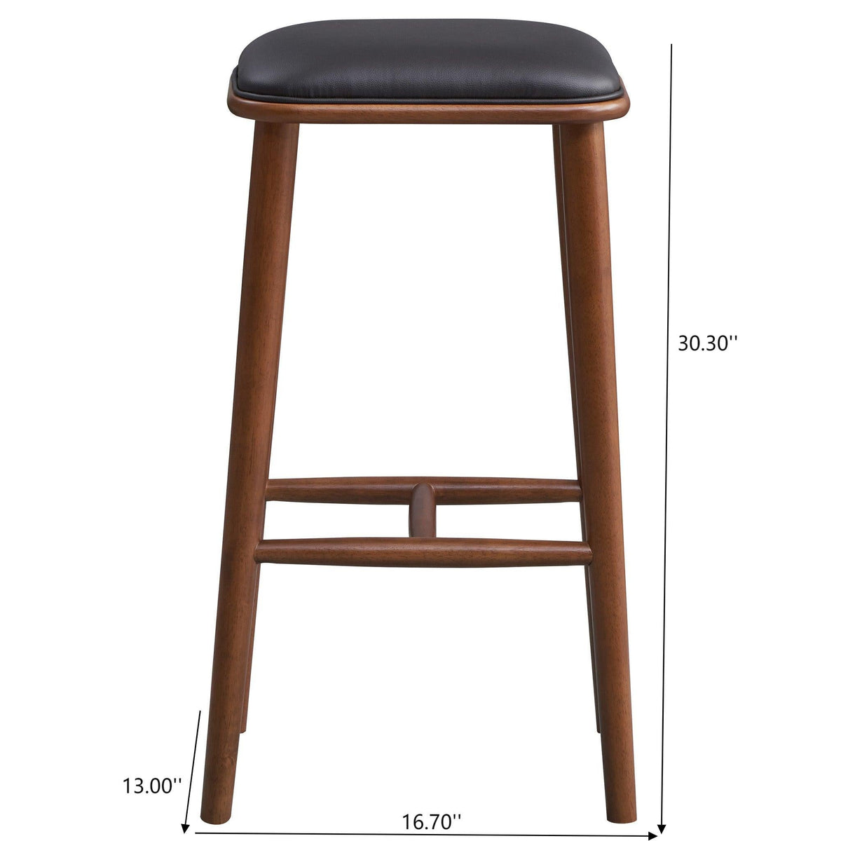 Mid-Century PU Leather Bar Stool with Wood Frame