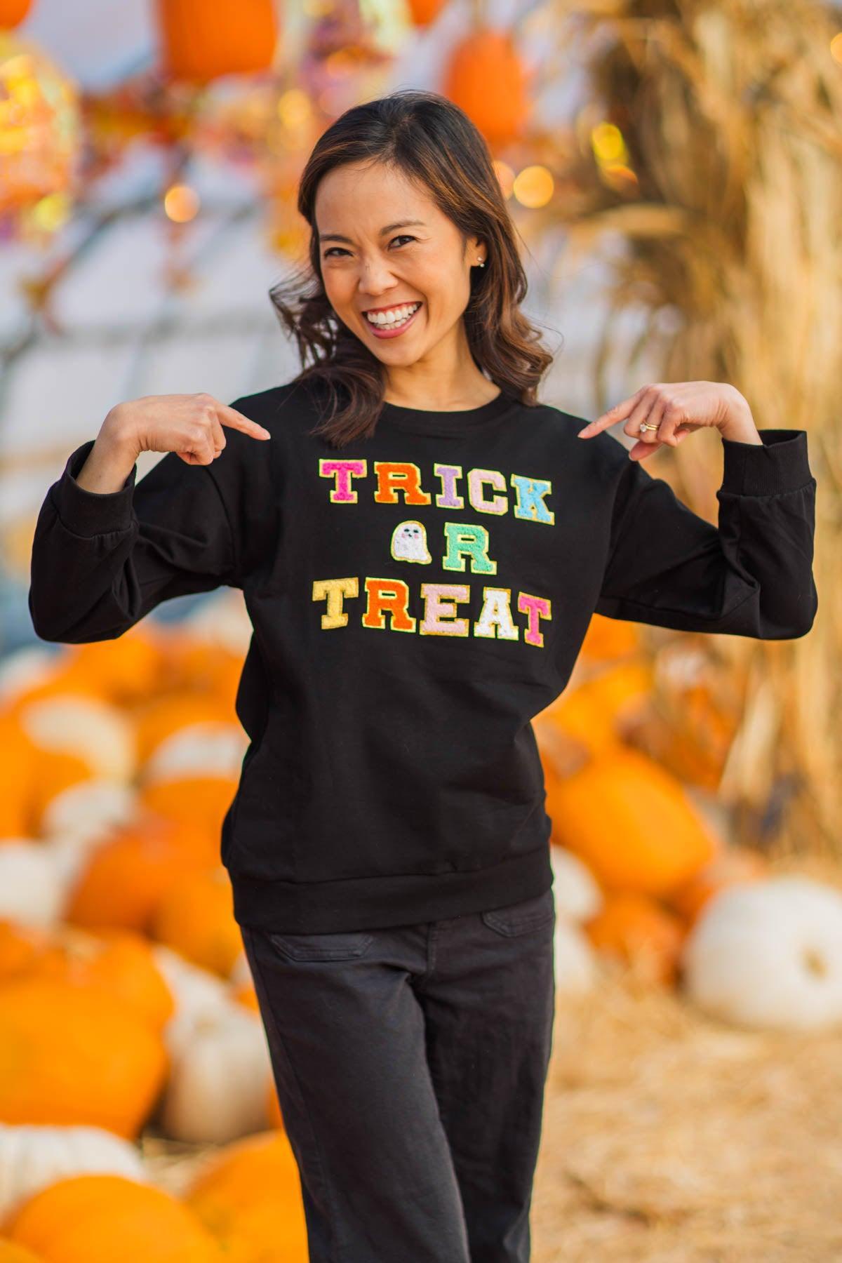 Mom & Me - "Trick Or Treat" Black Chenille Patch Top
