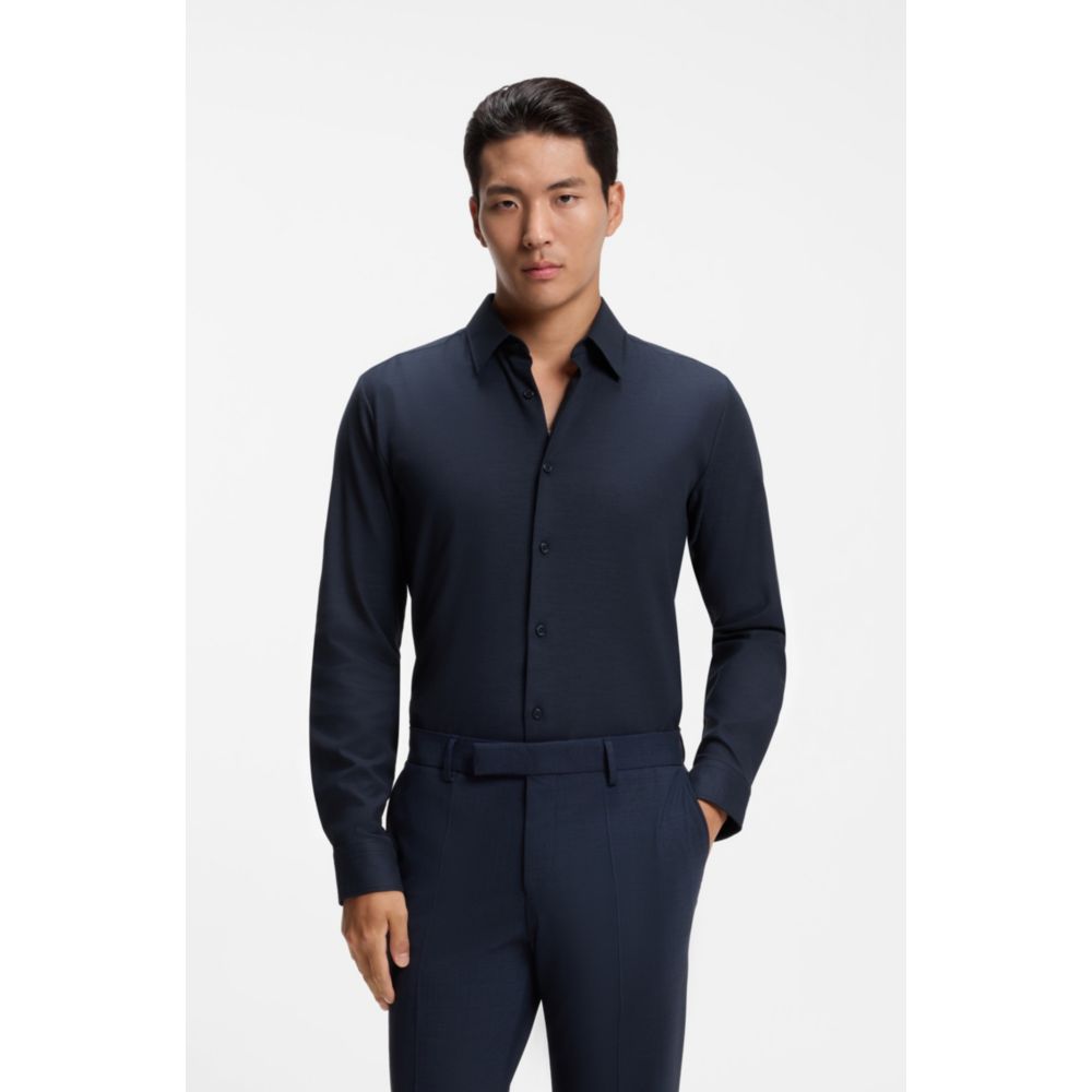 Slim-fit shirt in stretch melange cotton
