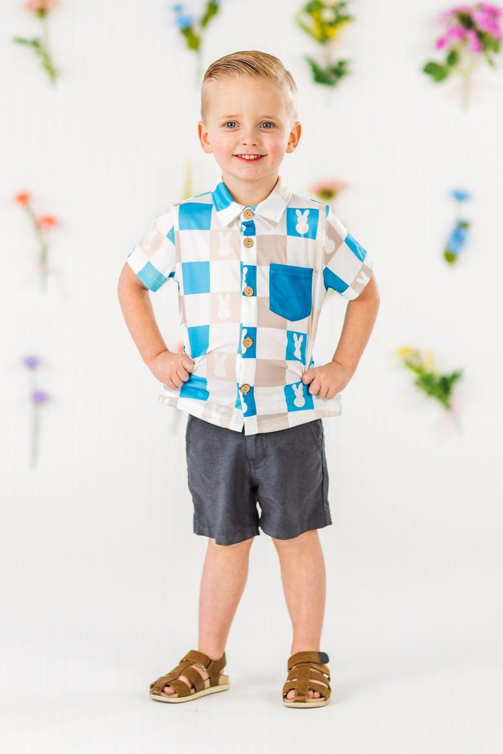 Blue Checkered Bunny Button Down