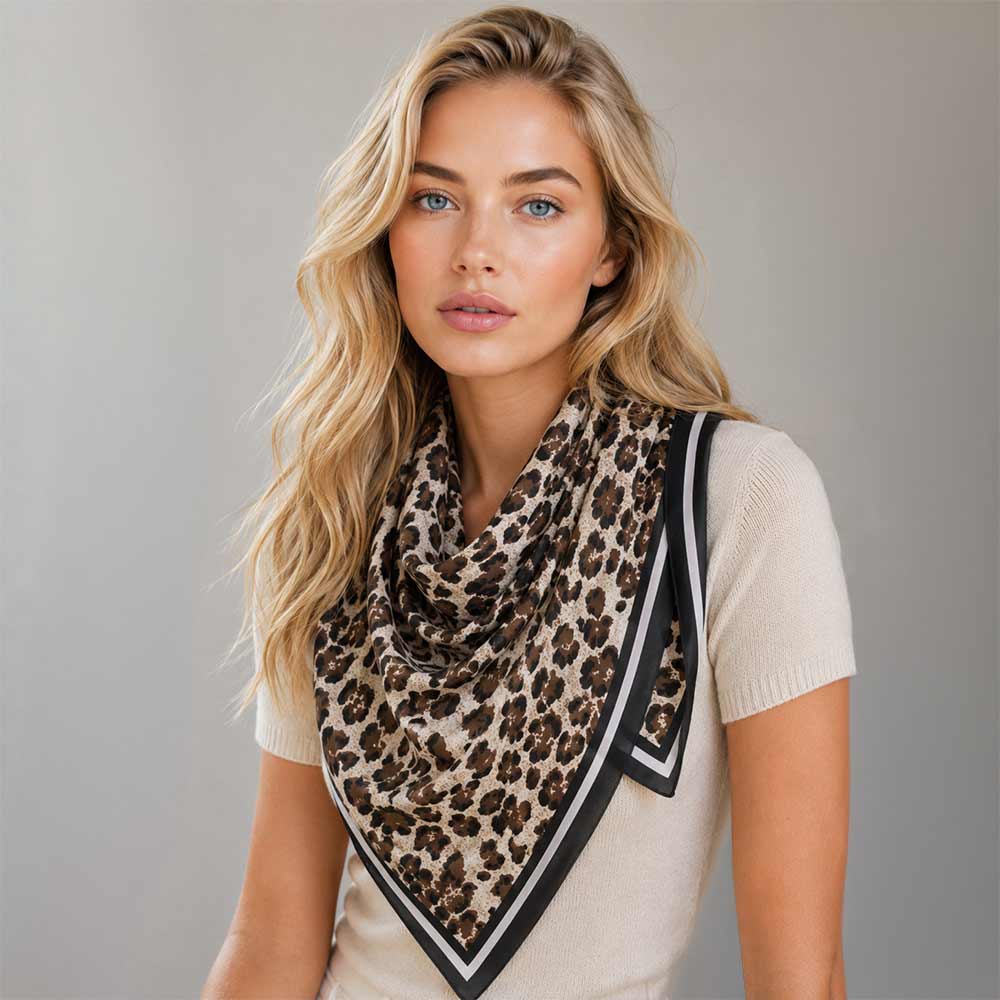 Framed Border Leopard Pattern Print Square Scarf