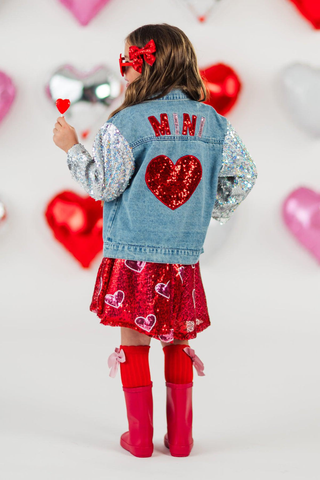 "Mini" Sequin Heart Denim Jacket