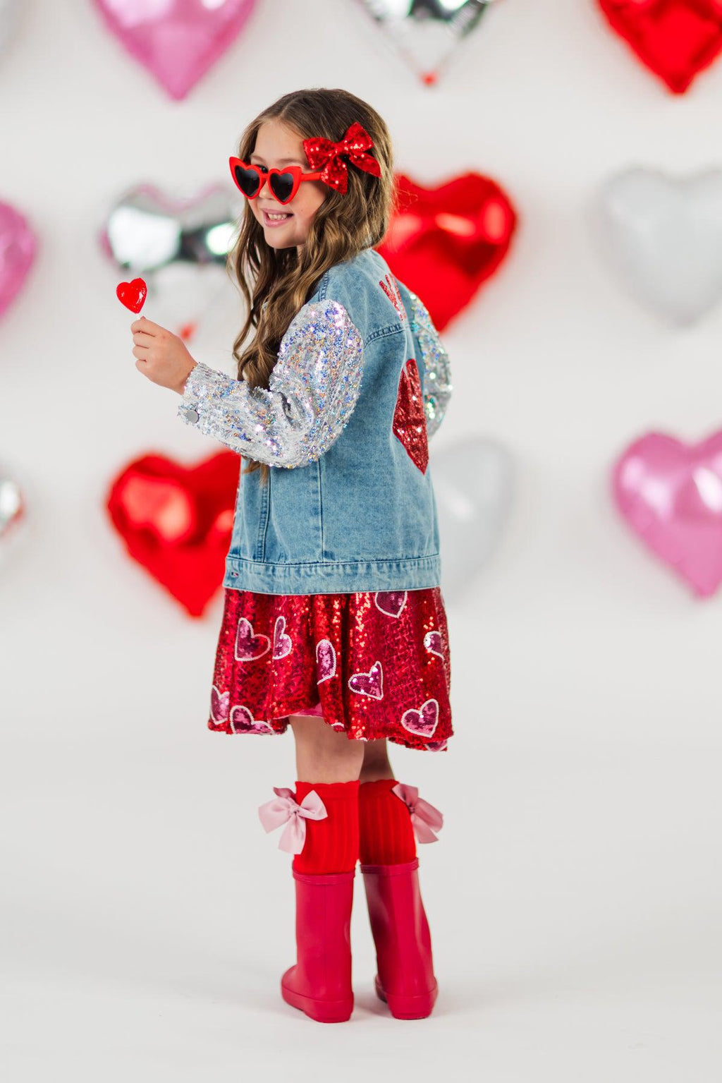 "Mini" Sequin Heart Denim Jacket