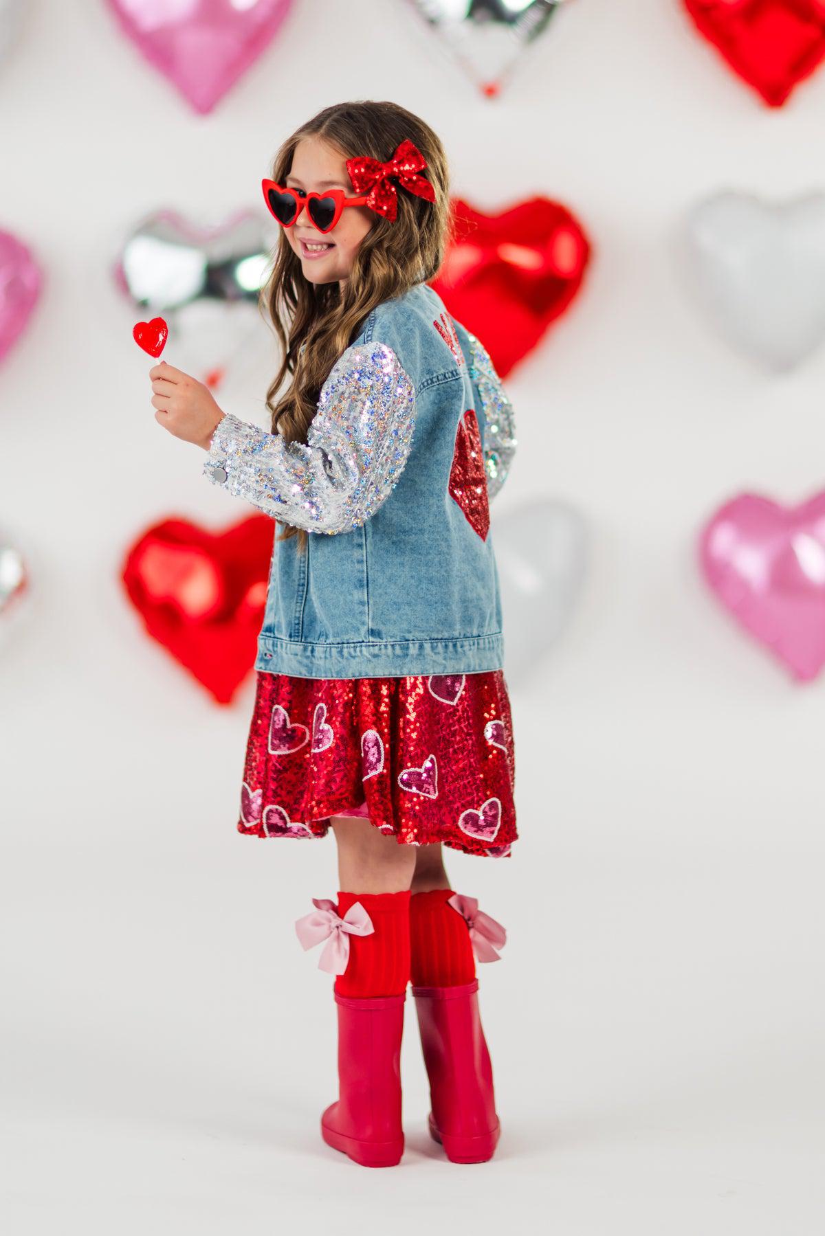 "Mini" Sequin Heart Denim Jacket