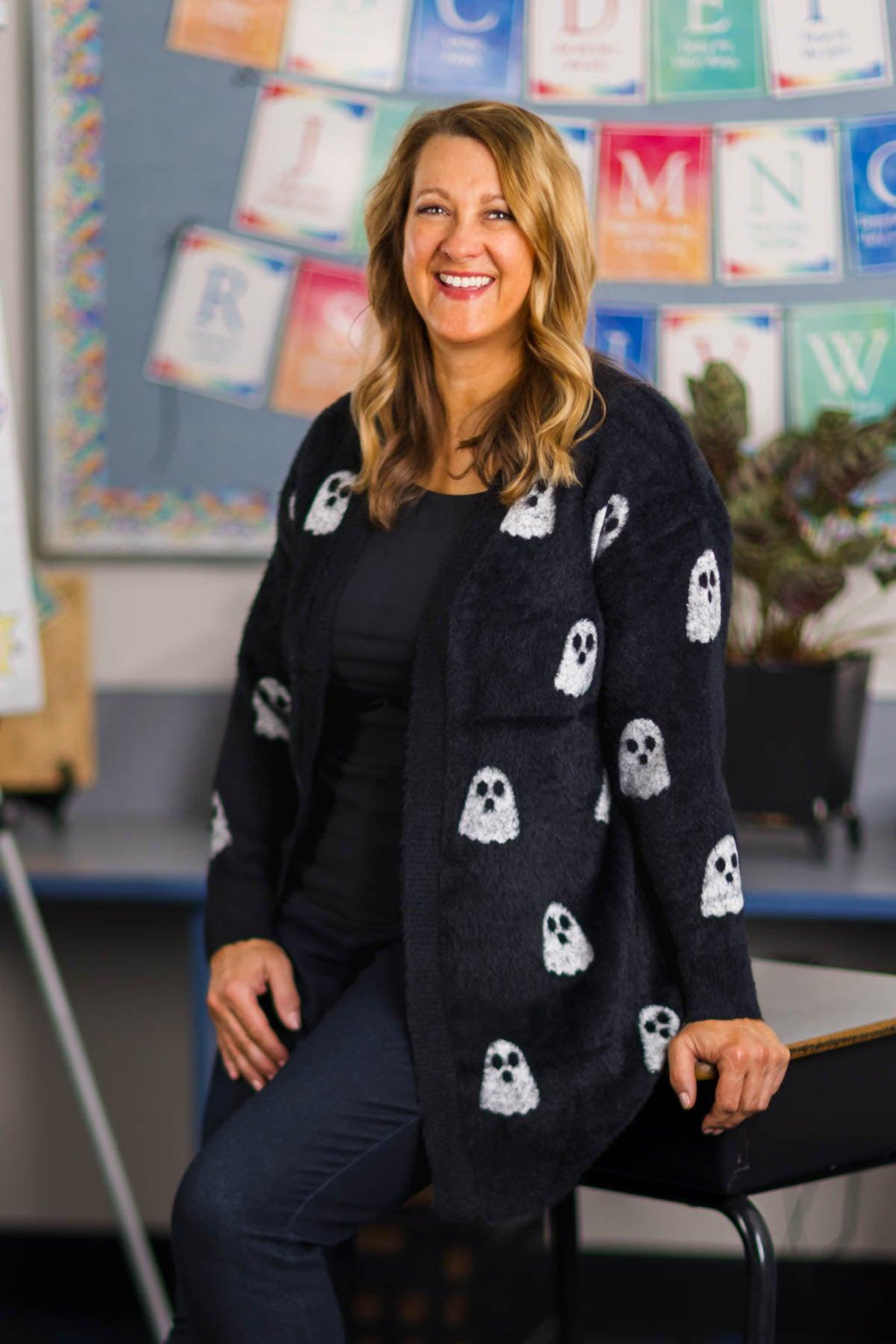 Mom & Me - Cozy Black Ghost Cardigan
