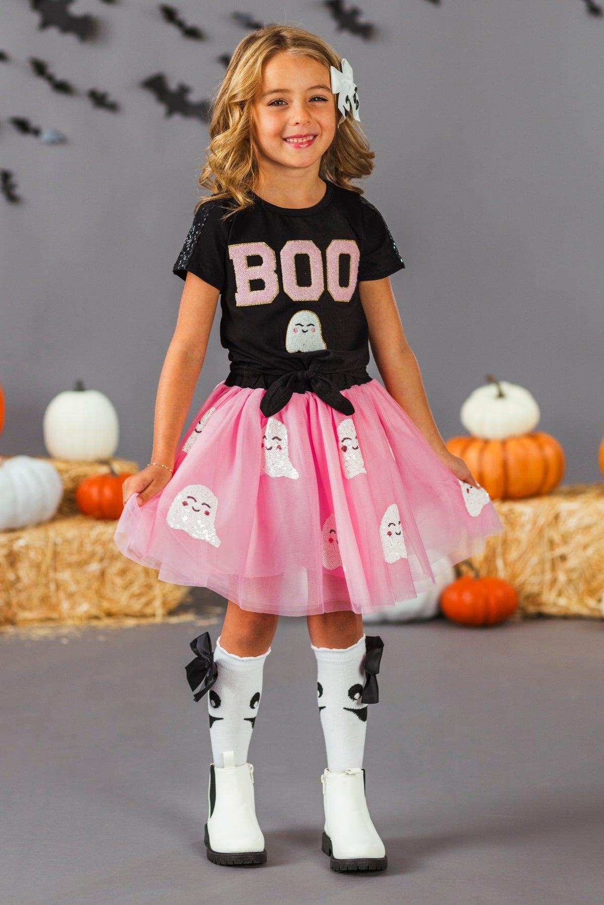 "Boo" Black & Pink Sequin Tutu Skirt Set