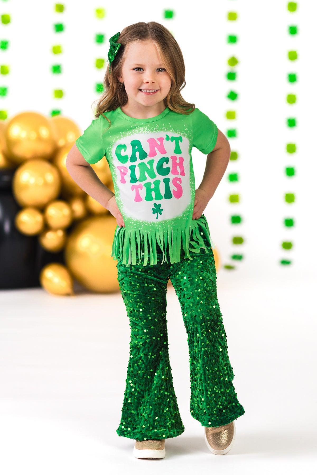 "Can't Pinch This" Green Sequin Bell Bottom Set