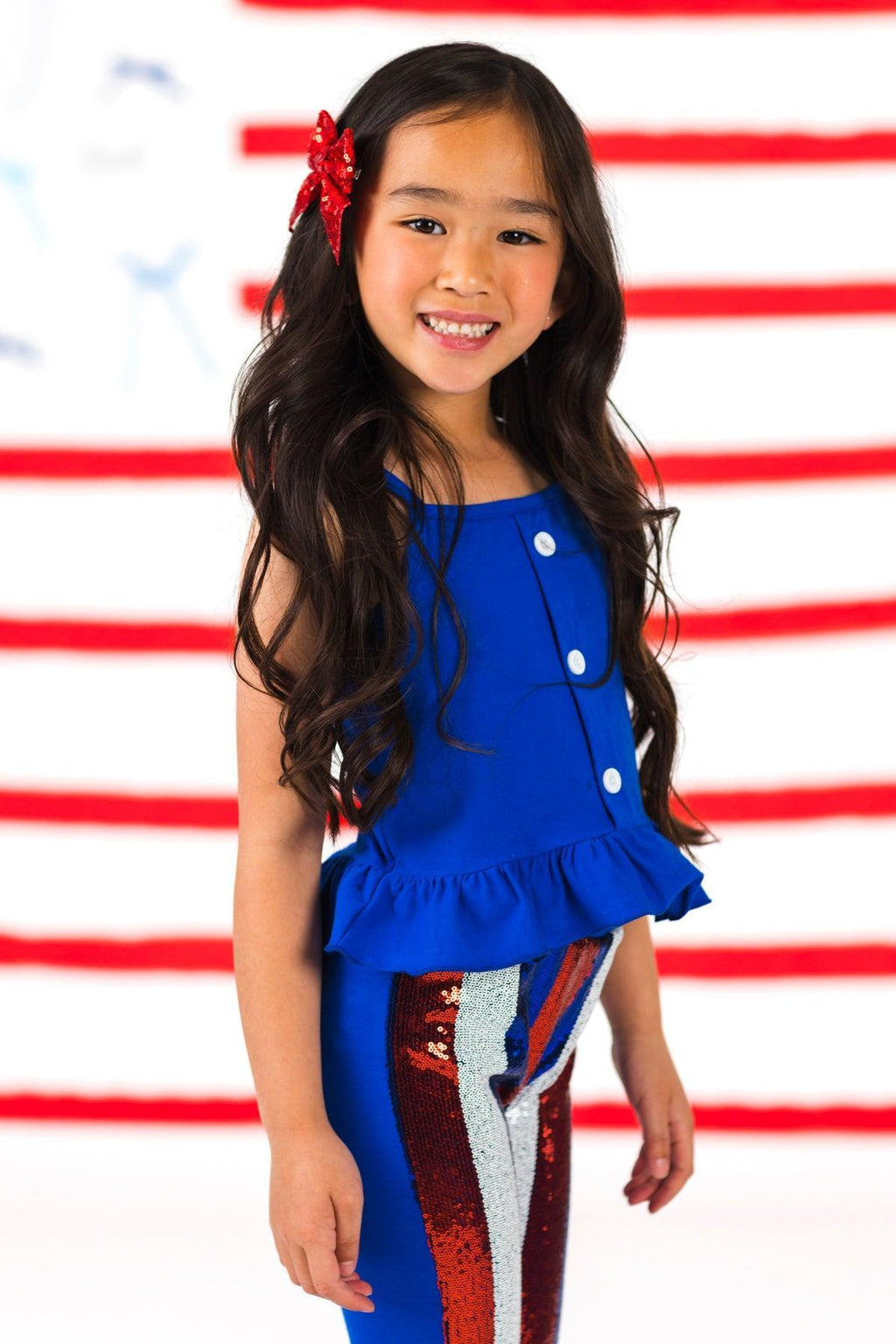Blue Striped Sequin Bell Bottom Set