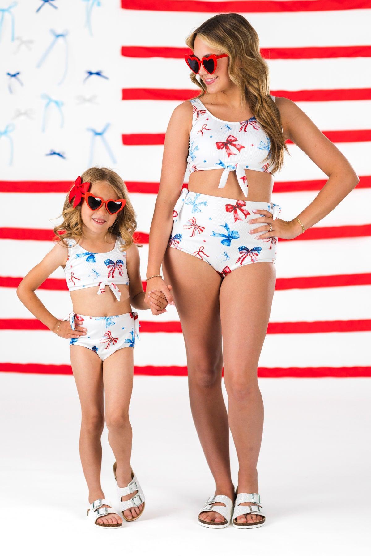 Mom & Me - Red White & Blue Bow Bikini