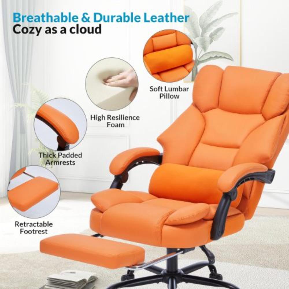 Reclining PU Leather Office Chair with Footrest