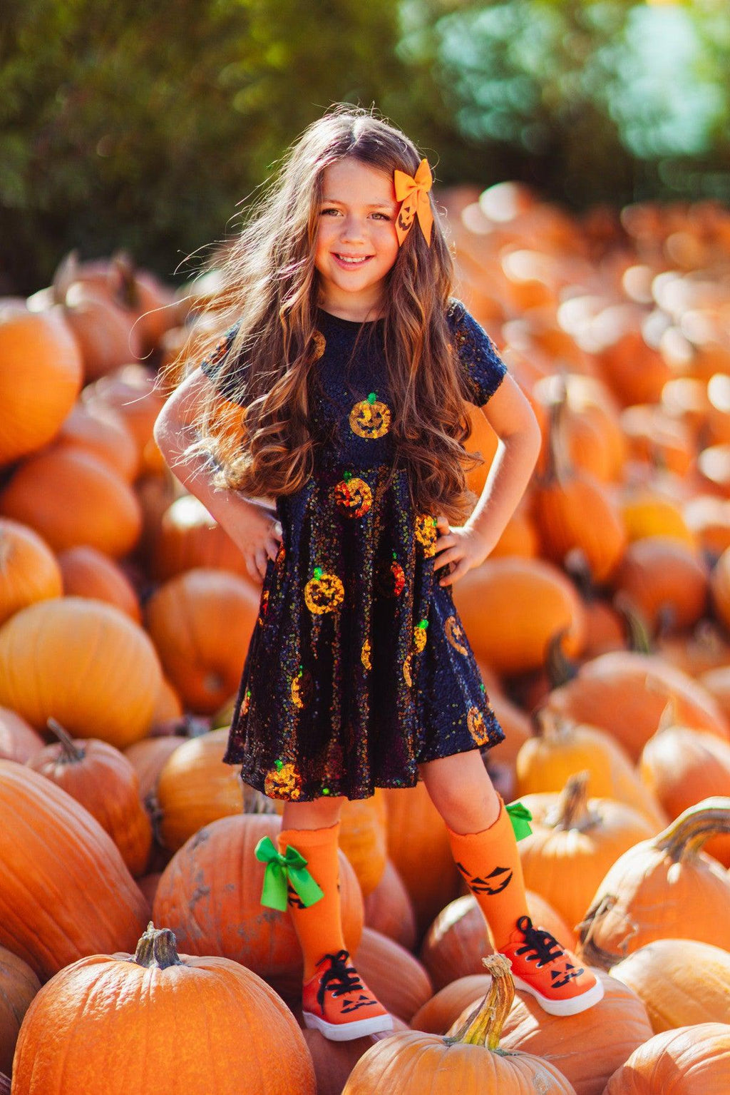 Mom & Me - Black Sequin Jack-O'-Lantern Dress