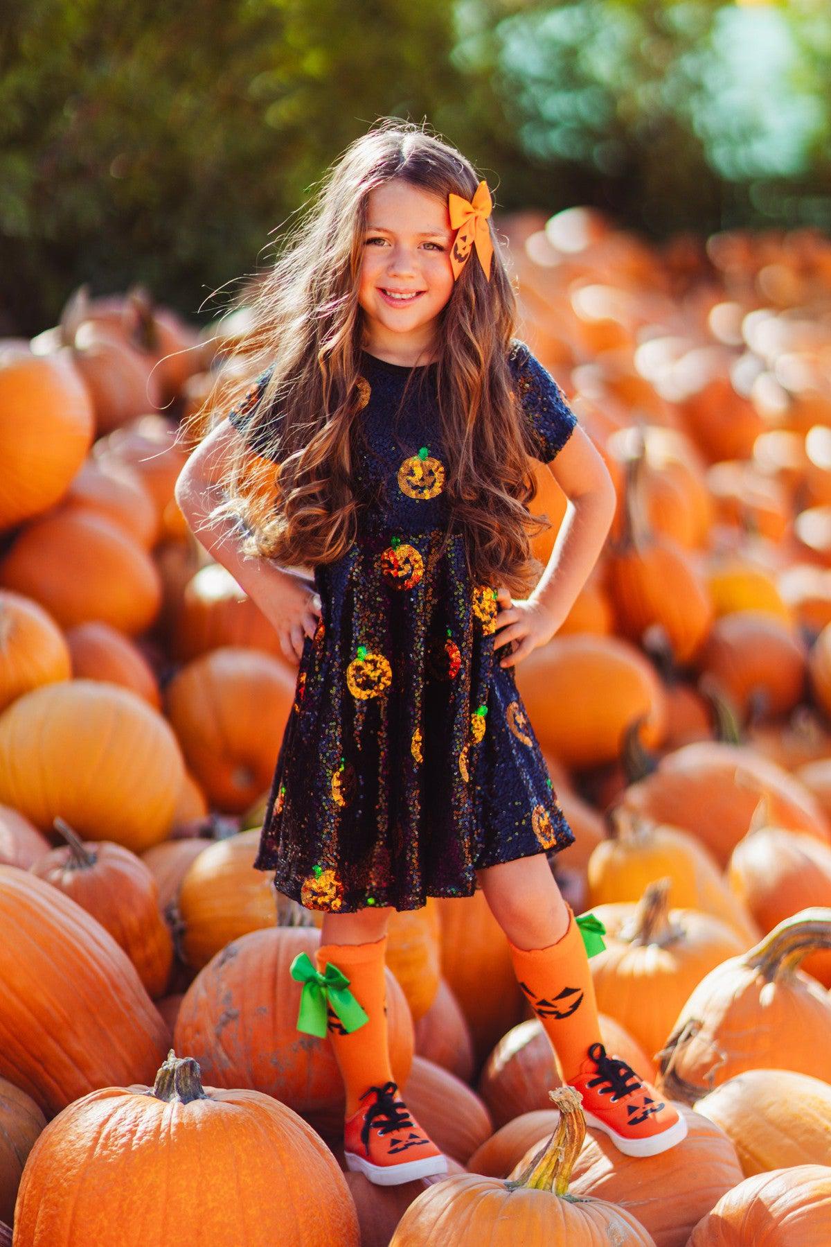 Mom & Me - Black Sequin Jack-O'-Lantern Dress