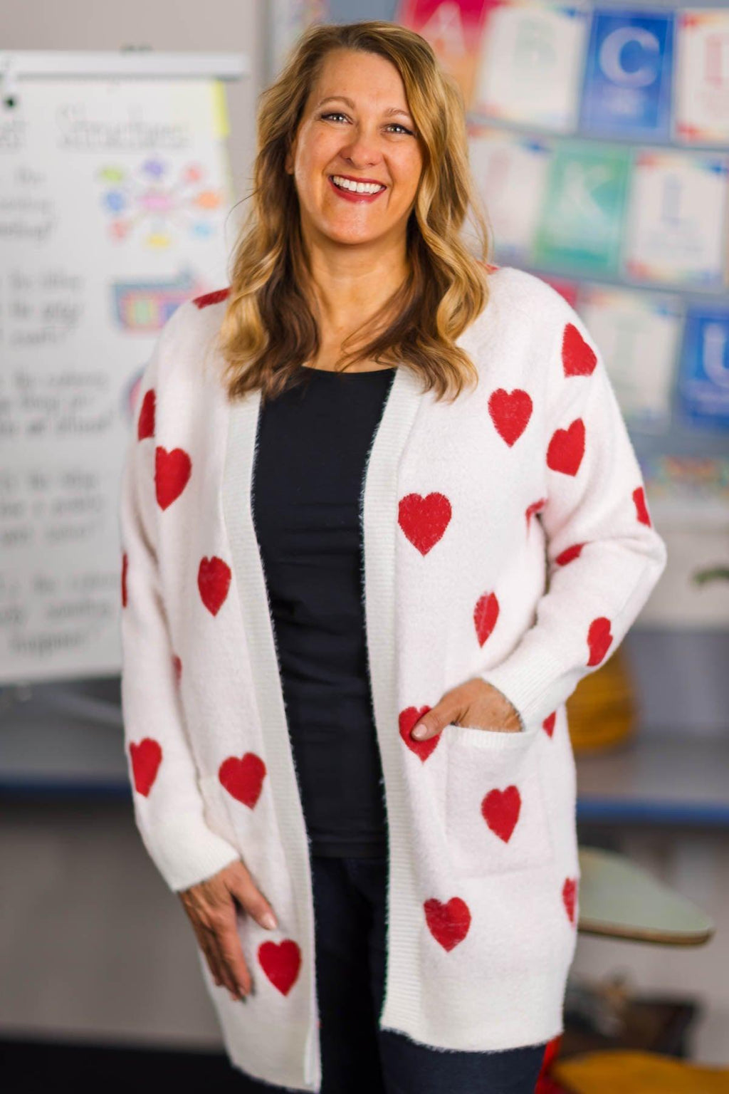 Mom & Me - White & Red Heart Cardigan