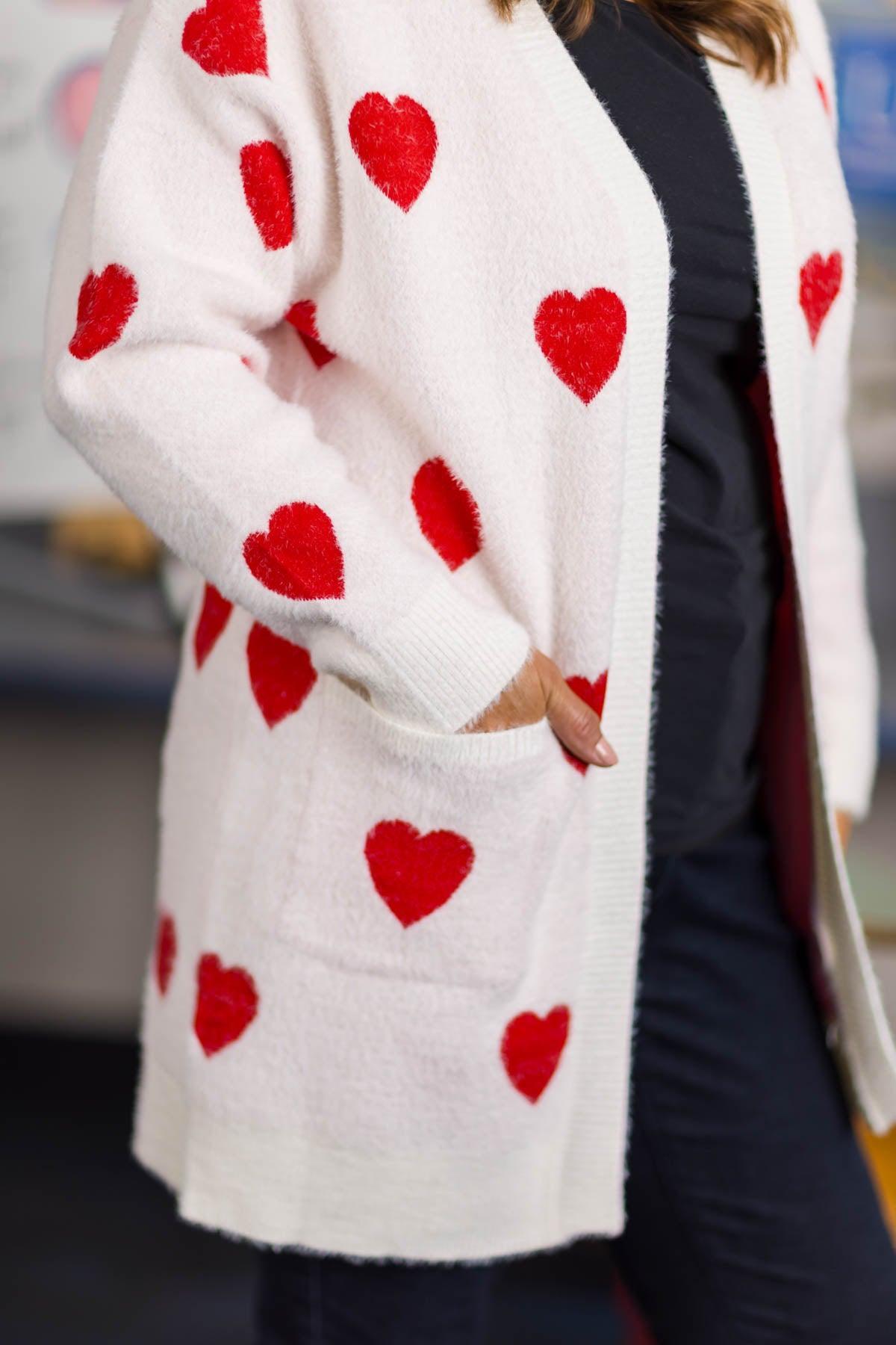 Mom & Me - White & Red Heart Cardigan