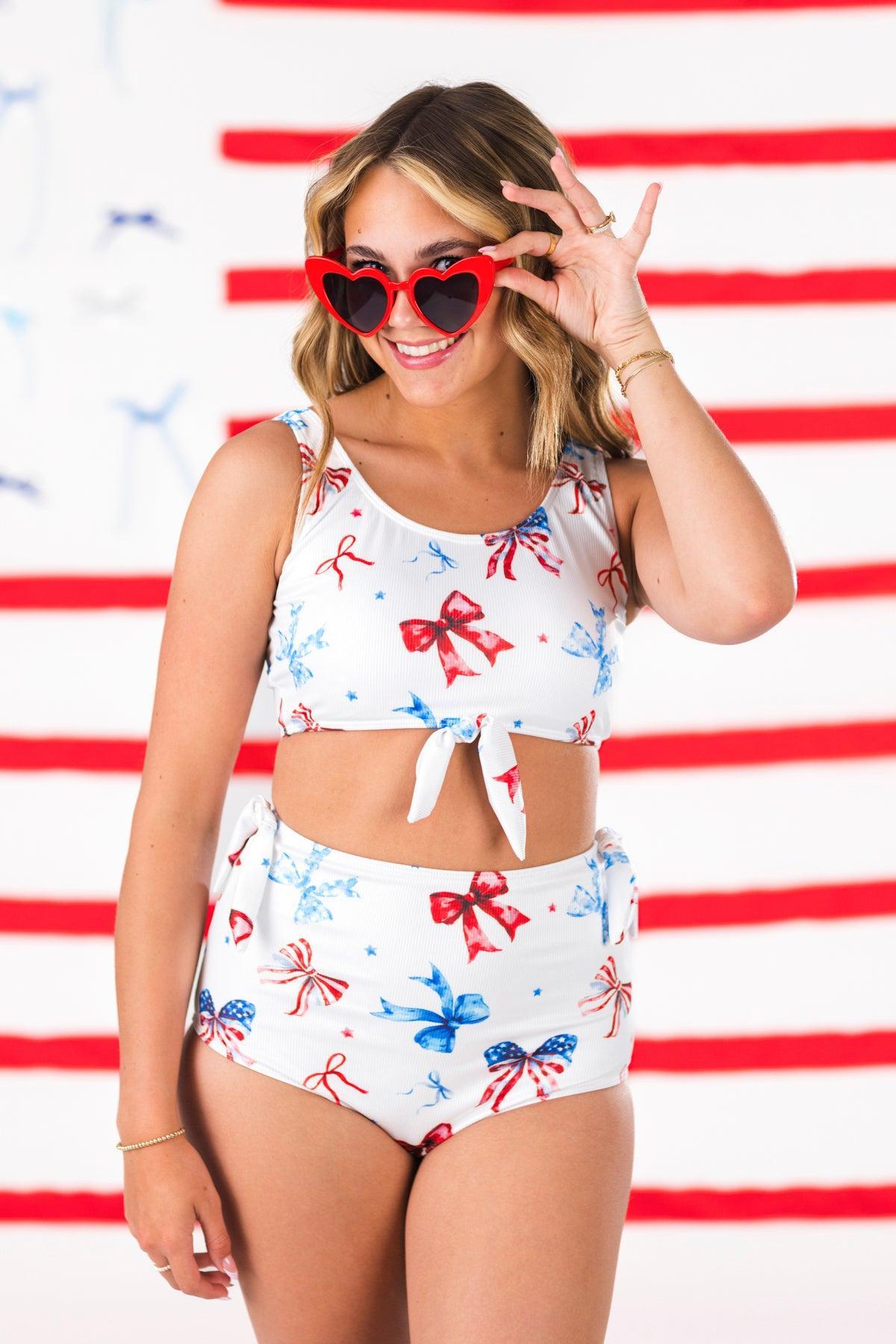 Mom & Me - Red White & Blue Bow Bikini