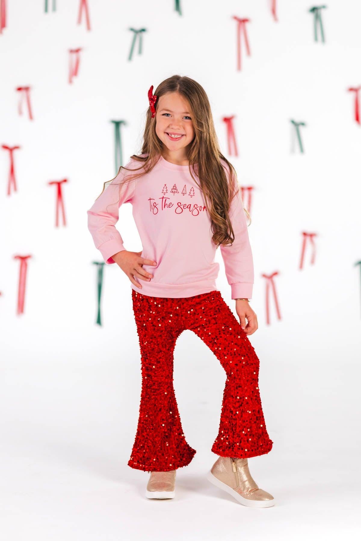 "Tis The Season" Velvet Sequin Bell Bottom Set