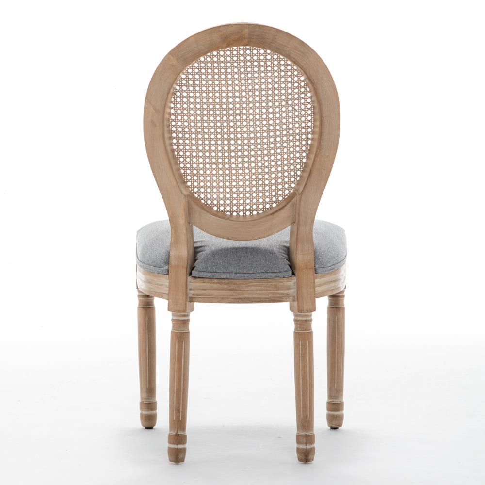 Solid Wood Dining Chairs with Comfortable Cushions and Woven Rattan Back Panels
