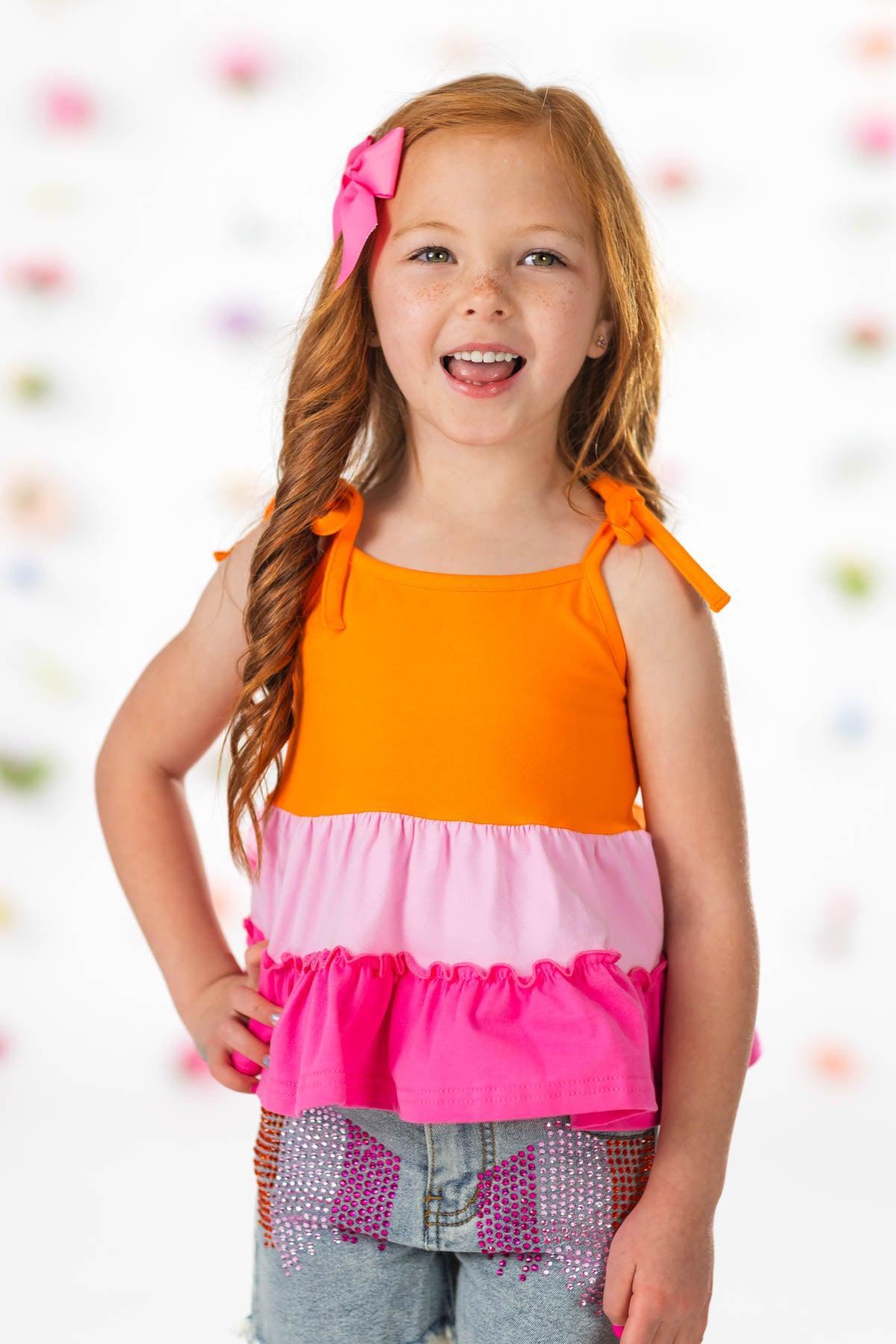 Pink & Orange Denim Short Set