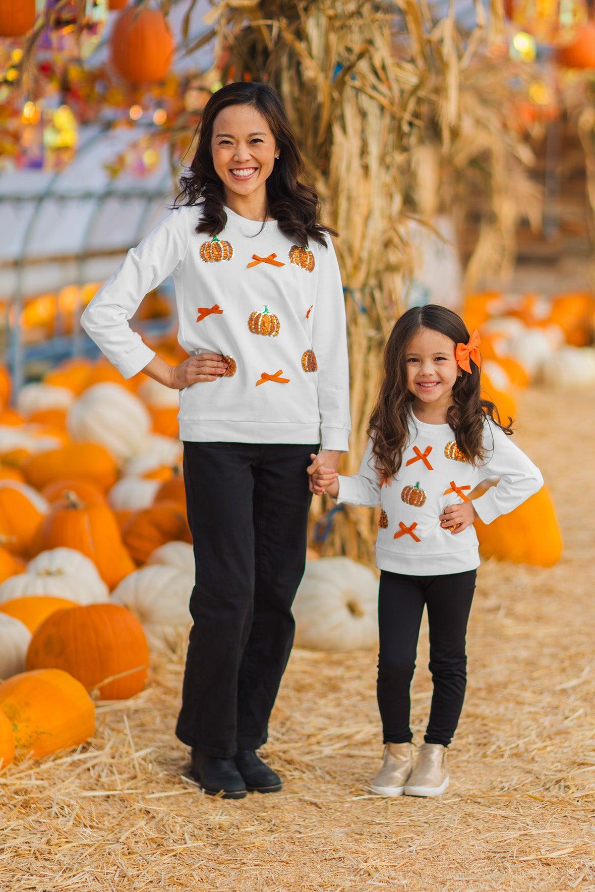 Mom & Me - White Sequin Pumpkin Top