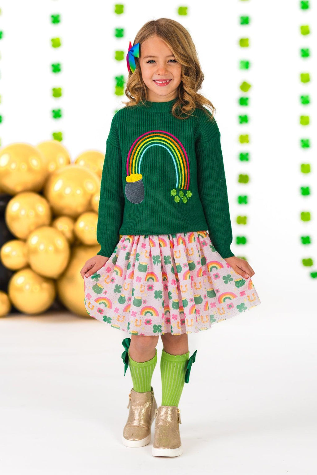 Lucky Rainbow Sweater Skirt Set