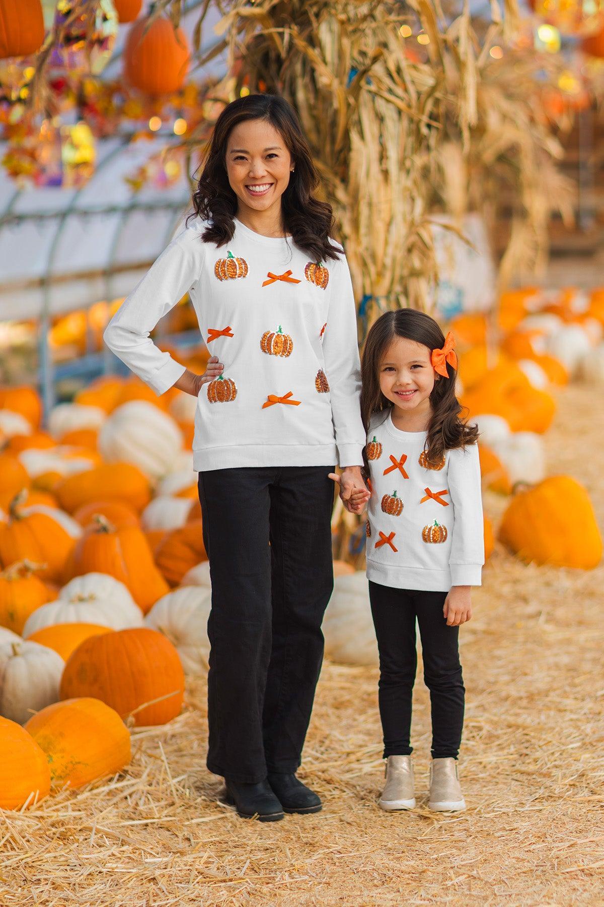 Mom & Me - White Sequin Pumpkin Top