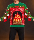 Men's Festive Fireplace Light Up Ugly Christmas Sweater
