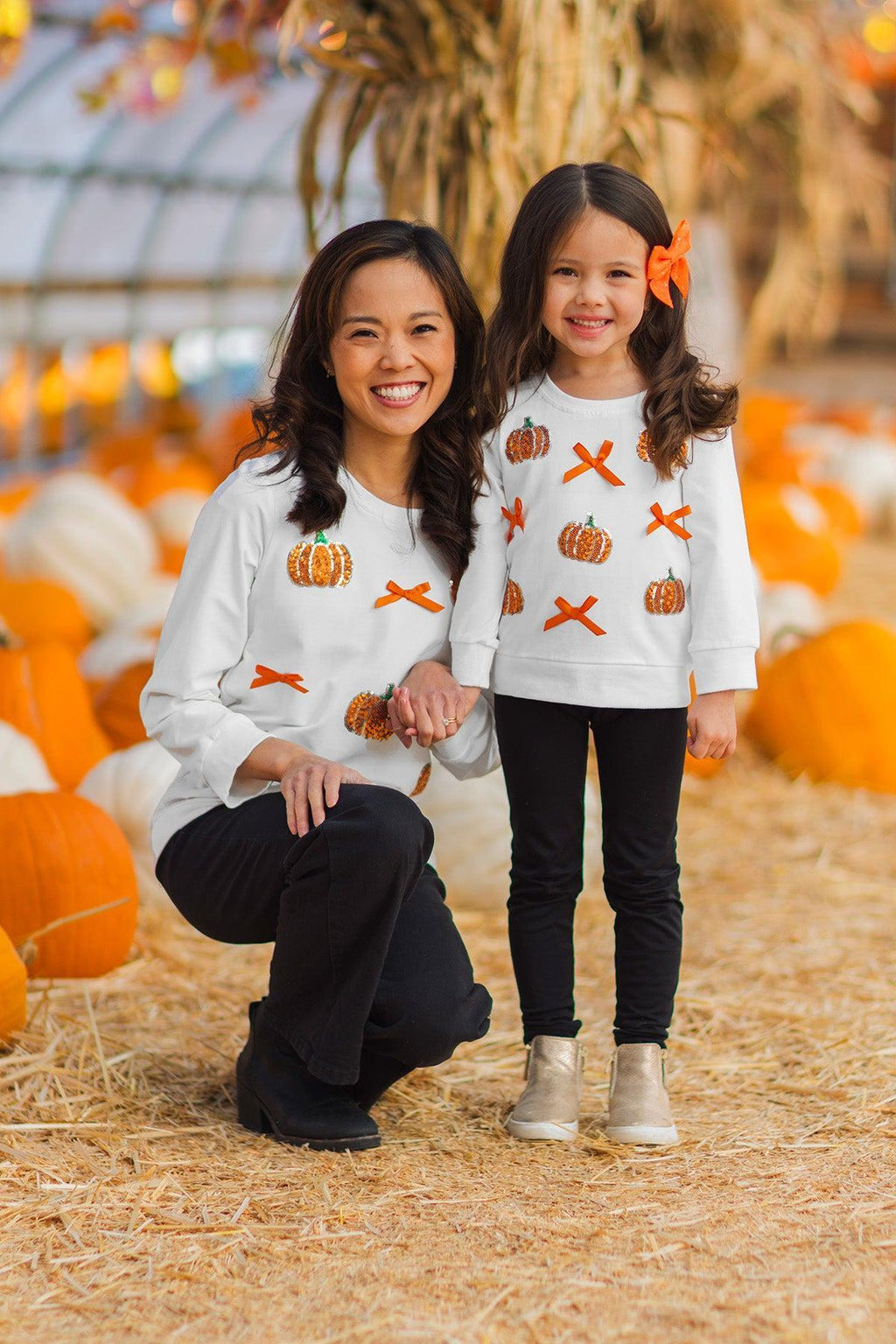 Mom & Me - White Sequin Pumpkin Top